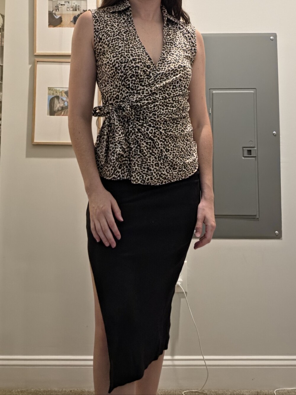 Express Design Studio Leopard Print Wrap Top Tie Front Sleeveless Blouse Y2K